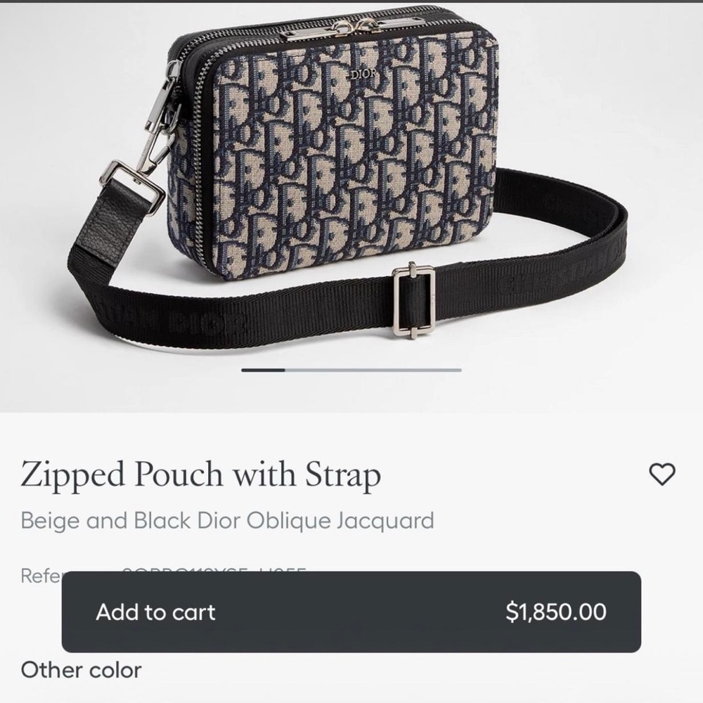 Dior Oblique Jacquard Zipped Pouch in Beige and Black with Strap